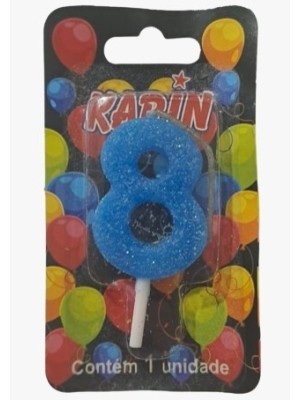 VELA DE ANIVERSARIO N.8 AZUL C/ GLITTER UN. KARIN