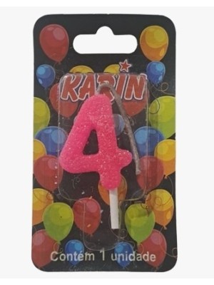 VELA DE ANIVERSARIO N.4 ROSA C/ GLITTER UN. KARIN