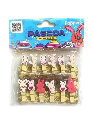 PRENDEDOR / GRAMPO DECORATIVO PASCOA COM 12PCS UN. POPPER