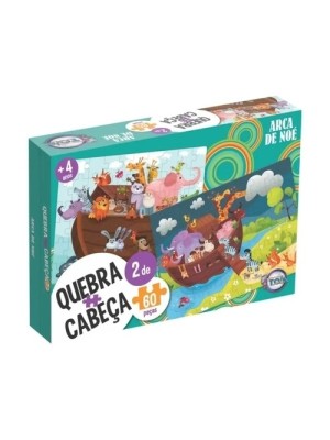 Jogo Quebra Cabeça Infantil A Arca De Noé 2 Em 1 60 Peças Brinquedo Educativo 