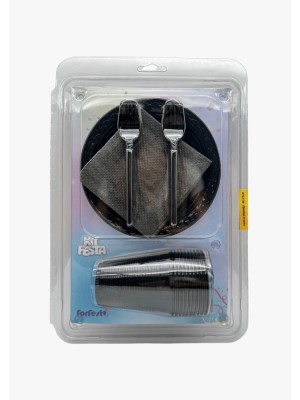 KIT FESTA DESCARTÁVEL REDONDO PRETO C/40PCS UN. FORFEST