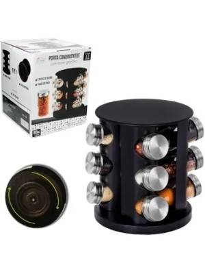 PORTA CONDIMENTOS DE VIDRO 80ML COM BASE GIRATORIA 13 PEÇAS UN. FU XING