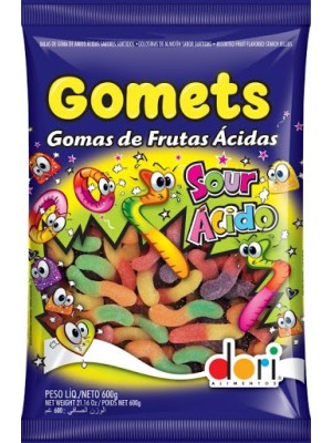 Gomets Minhoca Frutas Ácida 600g Dori – Balas de Goma Azedinhas Sortidas