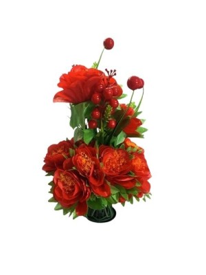 ROSA COM CEREJA 30CM UN. ARTIFICIAL CORES SORTIDAS MINI BUQUET TOP IMPORTADORA