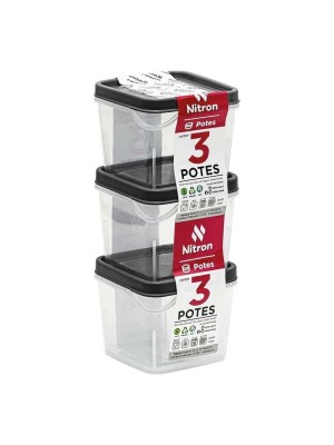 POTE CONJUNTO C/3PCS QUADRADO P 450ML PRETO UN.