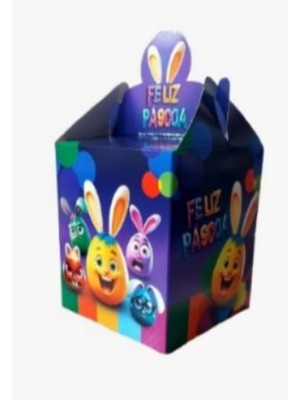 CAIXA MÁGICA P/ GULOSEIMAS 10X10X12CM UN. ESTAMPA PÁSCOA DIVERTIDAMENTE