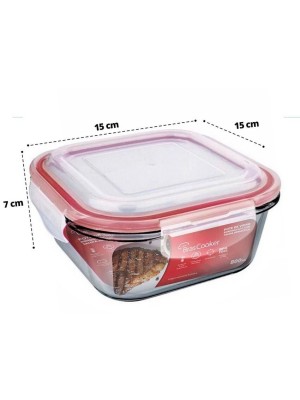 POTE HERMETICO DE VIDRO QUADRADO 800ML 16,1X16,1X6,9CM UN.