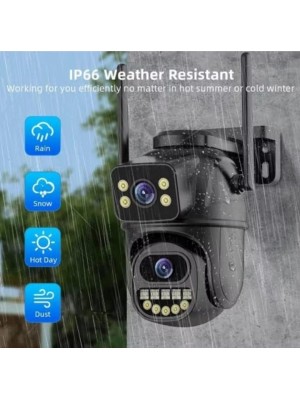 CÂMERA SEGURANÇA IP ZYHUM A38 LENTE DUPLA 6MP PRETA COM VISÃO NOTURNA E APP ICSEE