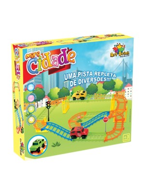 PISTA MINI CIDADE C/ CARRINHO A PILHA C/ 26PCS UN.