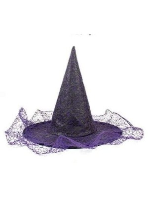 Chapéu de Bruxa Roxo com Estampa de Teias – Fantasia Halloween Adulto e Infantil Acessório Decorativo