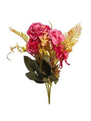 Buquet de Rosas com Hortencia Colorida com 32cm Decoracao