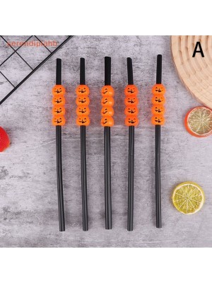 Kit 4 Canudos Decorados Halloween com Abóboras e Caveiras para Festa Temática