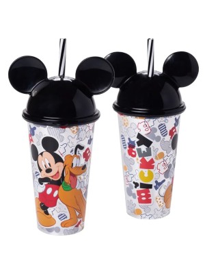 Copo Mickey Mouse 500ml com Tampa, Canudo e Orelhas – Produto Oficial Disney