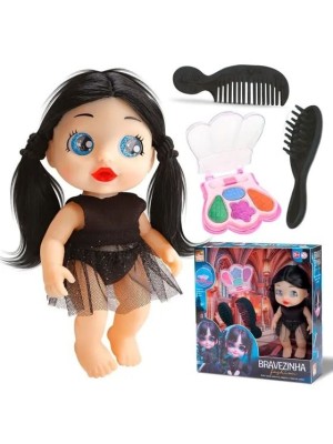 Boneca Bravezinha Fashion com Vestido Brilhante e Cabelo Preto