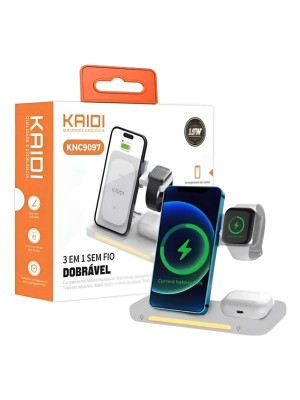 Carregador Sem Fio 3 em 1 Dobrável Kaidi Indução