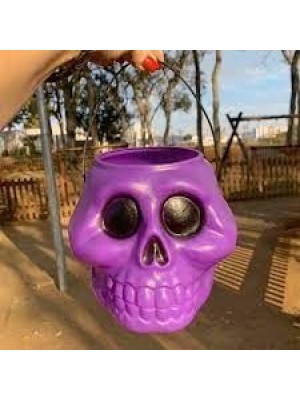 Caldeirão Caveira G Roxa Decoração de Halloween Enfeite Grande Assustador para Festas e Eventos