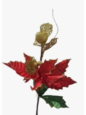 Enfeite Flor de Natal Grande 53cm com Glitter Decorativo para Árvore, Guirlanda e Decoração Festiva