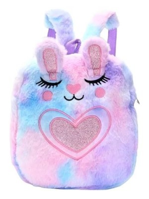 Mochila de Pelúcia Infantil Coelho 27,5x23x7,5cm Fofa Leve e Confortável para Escola Passeios Viagens e Presentes para Crianças