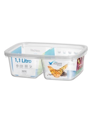 Pote Retangular Volare 1,1L com 2 Divisórias e Tampa – Livre de BPA, Ideal para Marmitas, Freezer e Micro-ondas