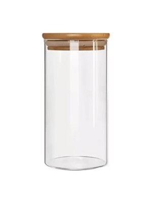 Pote Hermético 480ml de Vidro com Tampa de Bambu – Organização e Conservação