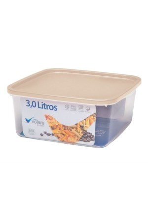 Pote Quadrado Transparente 3 Litros com Tampa Color Linha Volare Rischioto para Alimentos, Freezer, Micro-ondas e Lava-louças