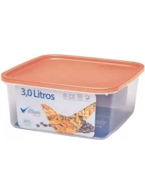Pote Quadrado Transparente 3 Litros com Tampa Color Linha Volare Rischioto para Alimentos, Freezer, Micro-ondas e Lava-louças