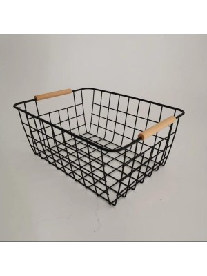 Cesto Organizador Multiuso 31x20x11,5cm – Metal Resistente com Detalhes em Bambu