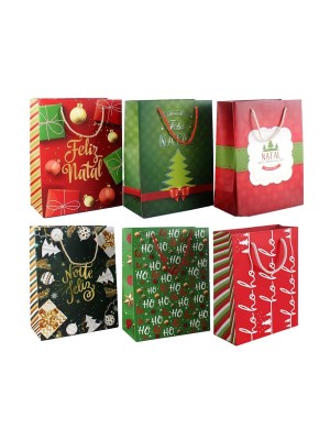 Sacola para Presente de Papel Natalina Estampada 28x37x12cm com Alça Reforçada