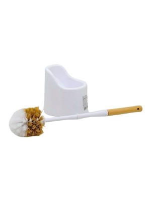 Escova Sanitária 10x14,3x43cm – Plástico Resistente, Cabo de Bambu e Cerdas Nylon
