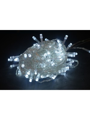 Cascata LED 100 Leds 2,3M 220V Branco com 8 Funções de Iluminação Pisca-Pisca Fio Transparente para Decoração Natal Festas Janelas Varandas