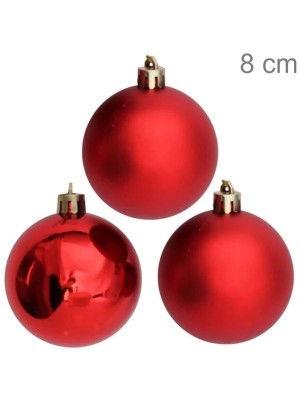 Bola de Natal 8cm Vermelha C/5 Unidades em Tubo – Acabamento Misto Fosco e Brilhante para Decoração de Árvore