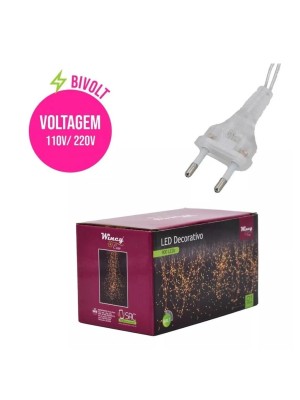 Cascata LED Fio Cobre 900L 6x0,75m Branco Quente Bivolt Decoração Natal e Festas