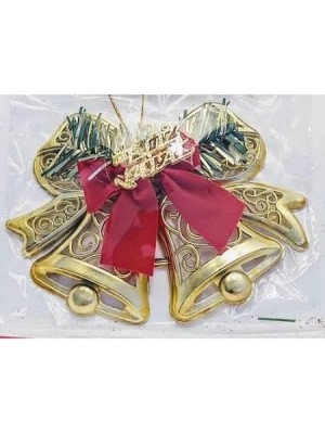 Enfeite Sinos 50x36cm Wincy Natal Decorativo Dourado com Laço e Detalhes Festivos