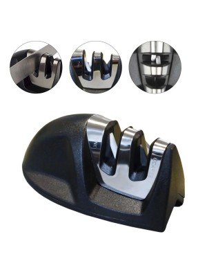 Amolador de Facas e Tesouras Doméstico e Profissional com Base Antiderrapante, Dupla Ranhura e Cabo Ergonômico