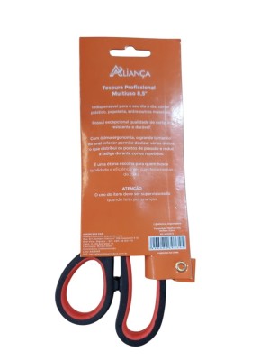 Tesoura 8,5” Aço Inox Cabo Ergonômico Preto e Vermelho Corte Preciso para Escola Escritório Artesanato