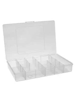 Caixa Organizadora Fácil N.01 23x15x4cm – Plástico Transparente, Divisórias Internas, Tampa Firme, Ideal para Artesanato, Costura e Bijuterias