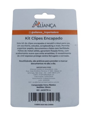 Clipes para Papel 28mm com 100 Peças Encapado Aliança – Organização de Documentos