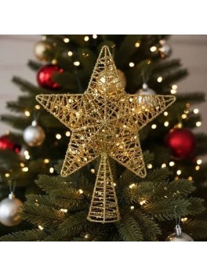 Ponteira Aramada Shine 23x28cm Estrela para Árvore de Natal com Glitter – Topo Decorativo Brilhante