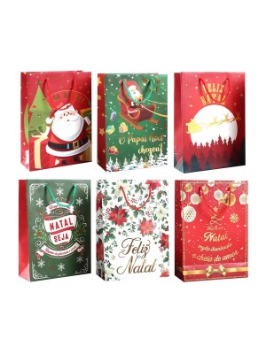 SACOLA DE PAPEL 28X37X12CM PARA PRESENTE NATAL UN. MULTIART
